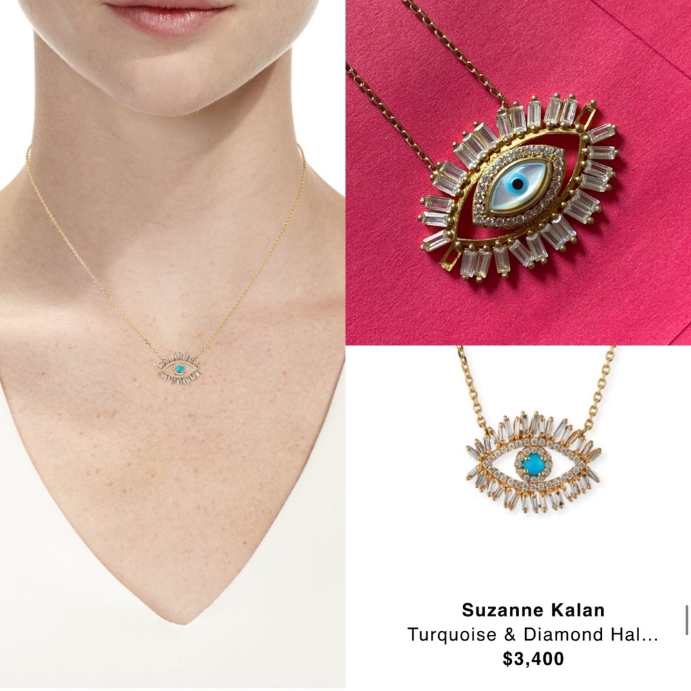 Turquoise & Crystal Halo evil eye Pendant Necklace